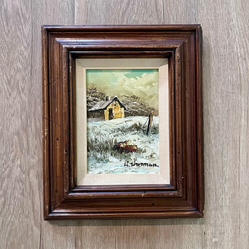 H.‎ Sherman Oil Painting, From Robert Sills Galley, Snow Scene, Oak Wood Framed